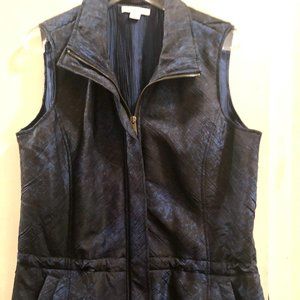Coldwater Creek blue metallic pockets lined zipper vest M (10-12) cinched waist